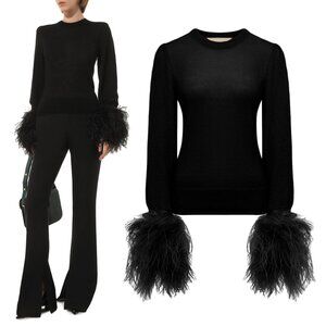 GUCCI SWEATER REMOVABLE FEATHER CUFFS BLACK MOHAIR WOOL sz S / Small